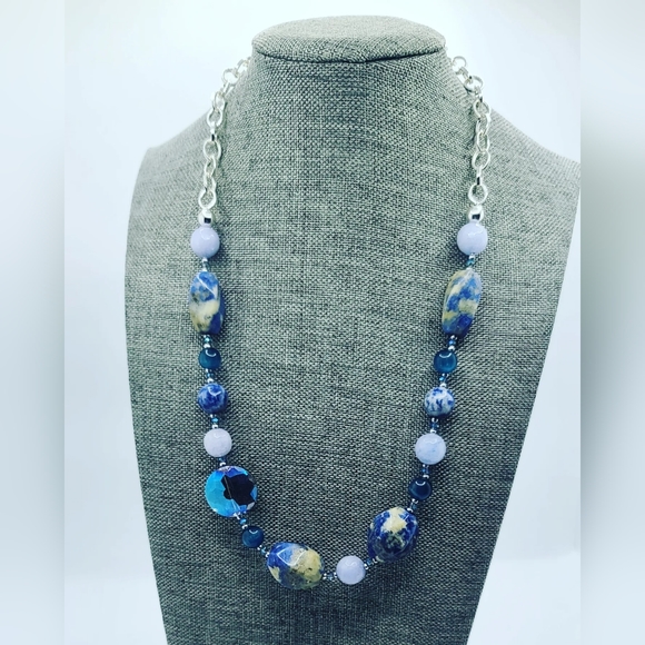 Sodalite, Aquamarine Quartz, Stainless steel chain necklace - Picture 2 of 4